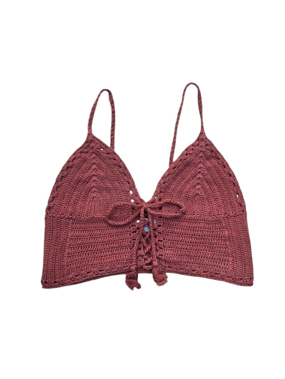 American Eagle Medium Crochet Cropped Tank Clay Red